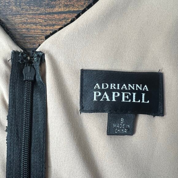 Adrianna Papell Black Lace Dress Shutter Pleated Women's 8 V-Neck Cap Sleeve - Picture 8 of 12